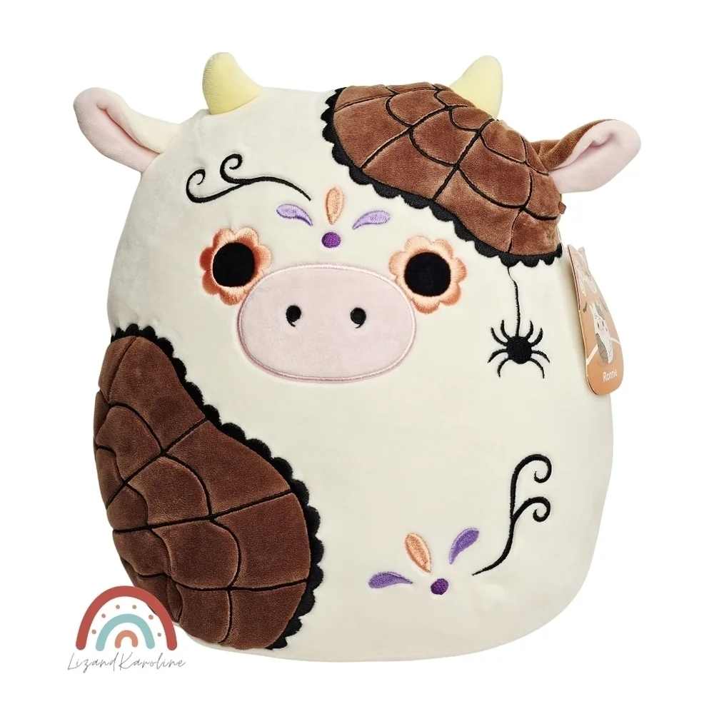 New! Squishmallows Ronnie Cow Plush with Spider Sugar Skull